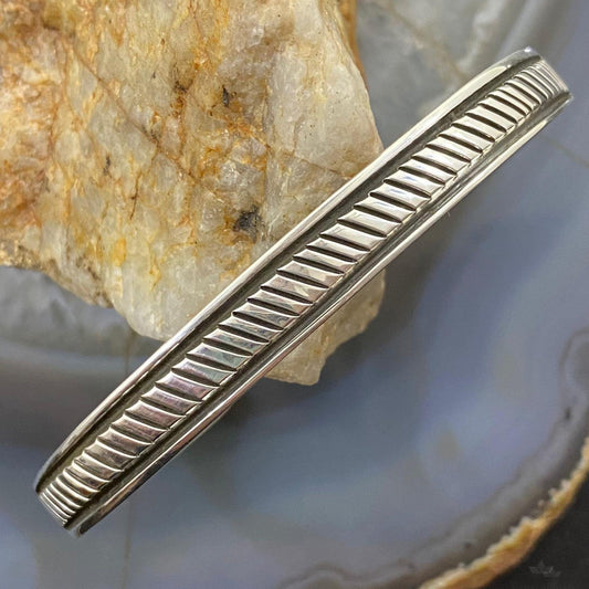 Bruce Morgan Native American Sterling Silver Diagonal Stripe Slim Cuff For Women