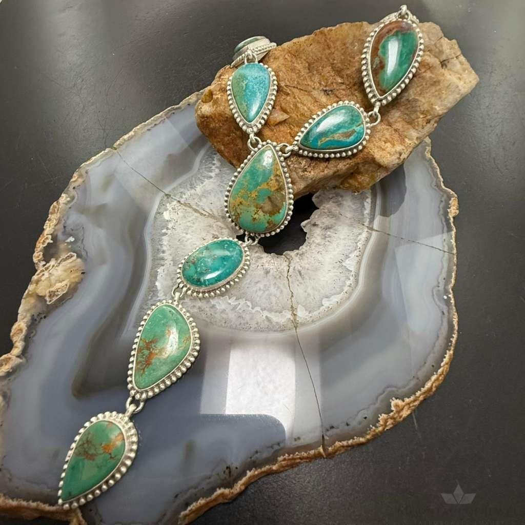 Sterling Silver Southwestern Style Royston Turquoise Lariat 30" Necklace For Women