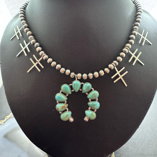 Sterling Silver Southwestern Style Turquoise Naja w/Native Cross 20" Necklace For Women