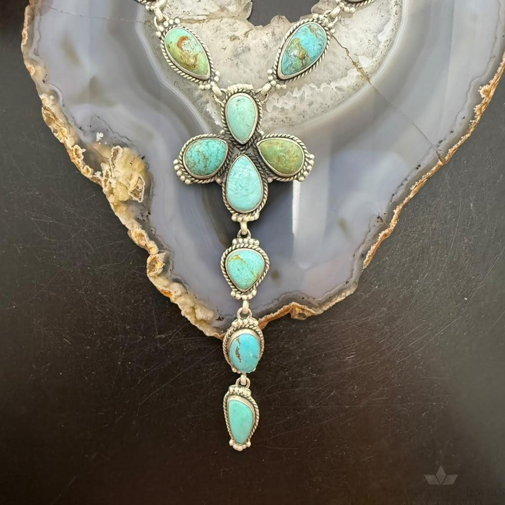 Sterling Silver Southwestern Style Royston Turquoise Lariat 28" Necklace For Women