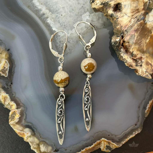 Carolyn Pollack Sterling Silver Picture Jasper Bead Decorated Dangle Earrings For Women