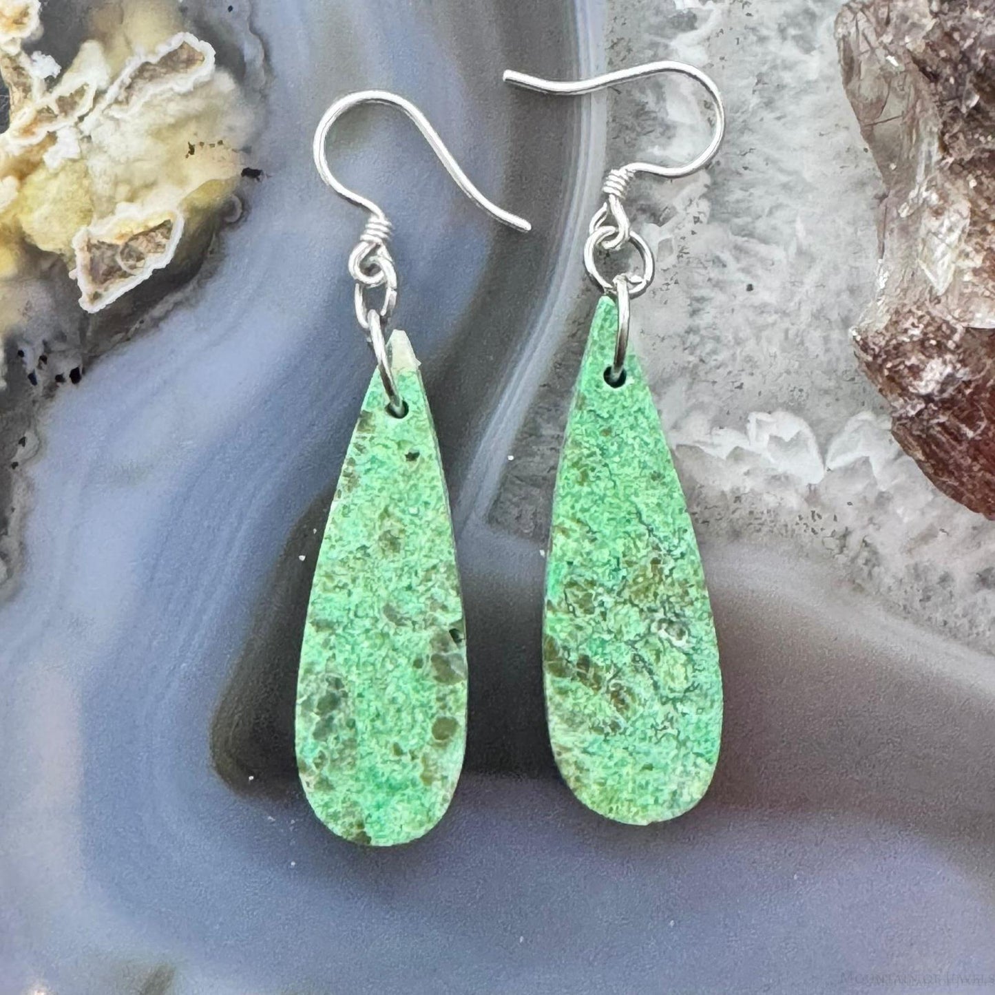 Sterling Silver Elongated Teardrop River Jasper Slab Dangle Earrings For Women #231