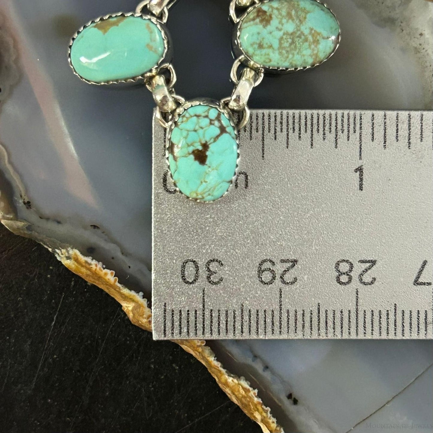 Sterling Southwestern Style Oval Pilot Mountain Turquoise 20" Necklace For Women