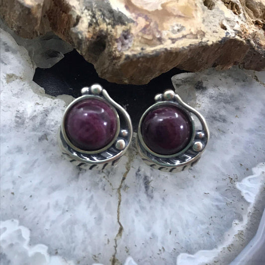 Carolyn Pollack Sterling Round Purple Spiny Oyster Stud Earrings For Women