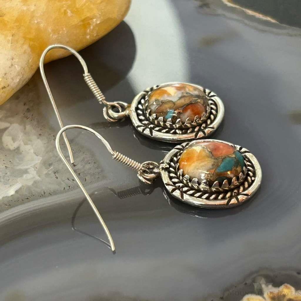 Sterling Silver Southwestern Style Spiny Oyster Turquoise Dangle Earrings For Women #2