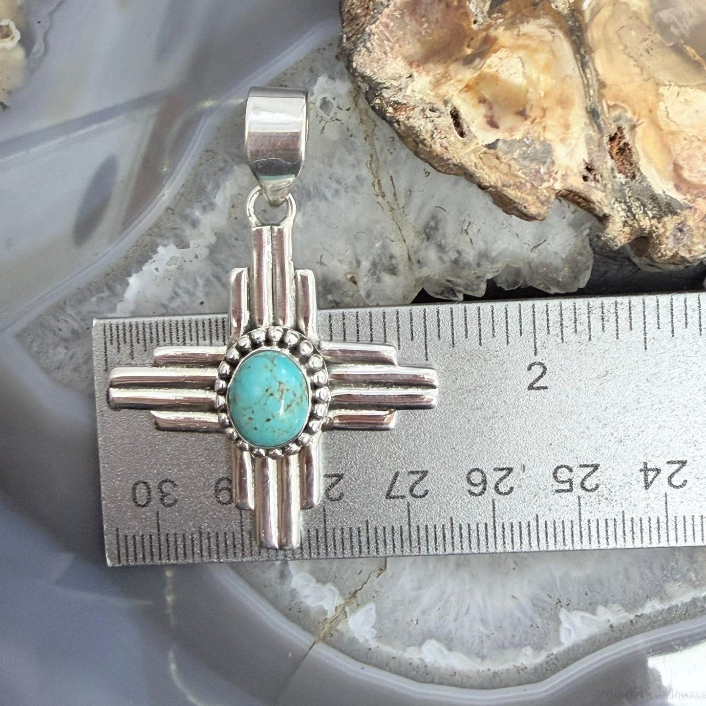 Sterling Silver Southwestern Style Oval Mohave Turquoise Unisex Zia Pendant #3