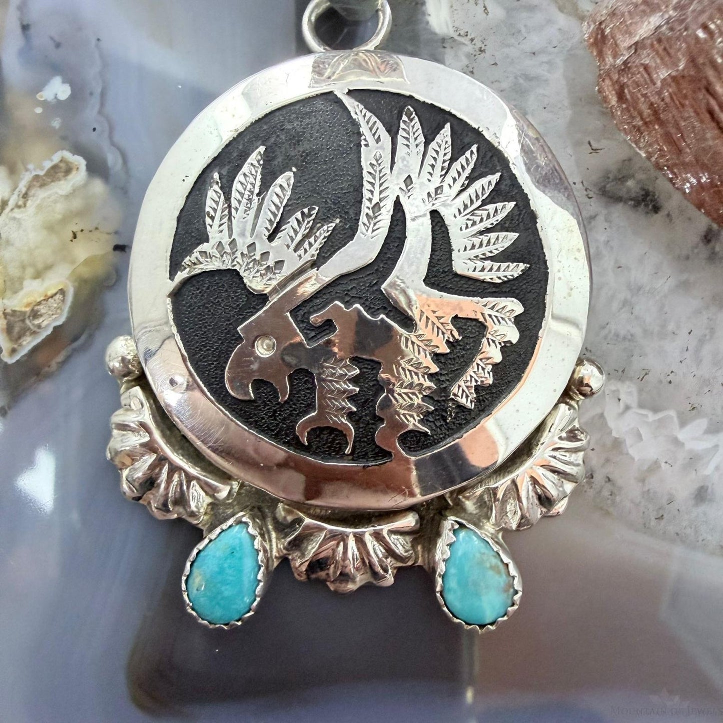 Alonzo Mariano Sterling Silver Rounded Overlay Eagle w/Turquoise Unisex Pendant