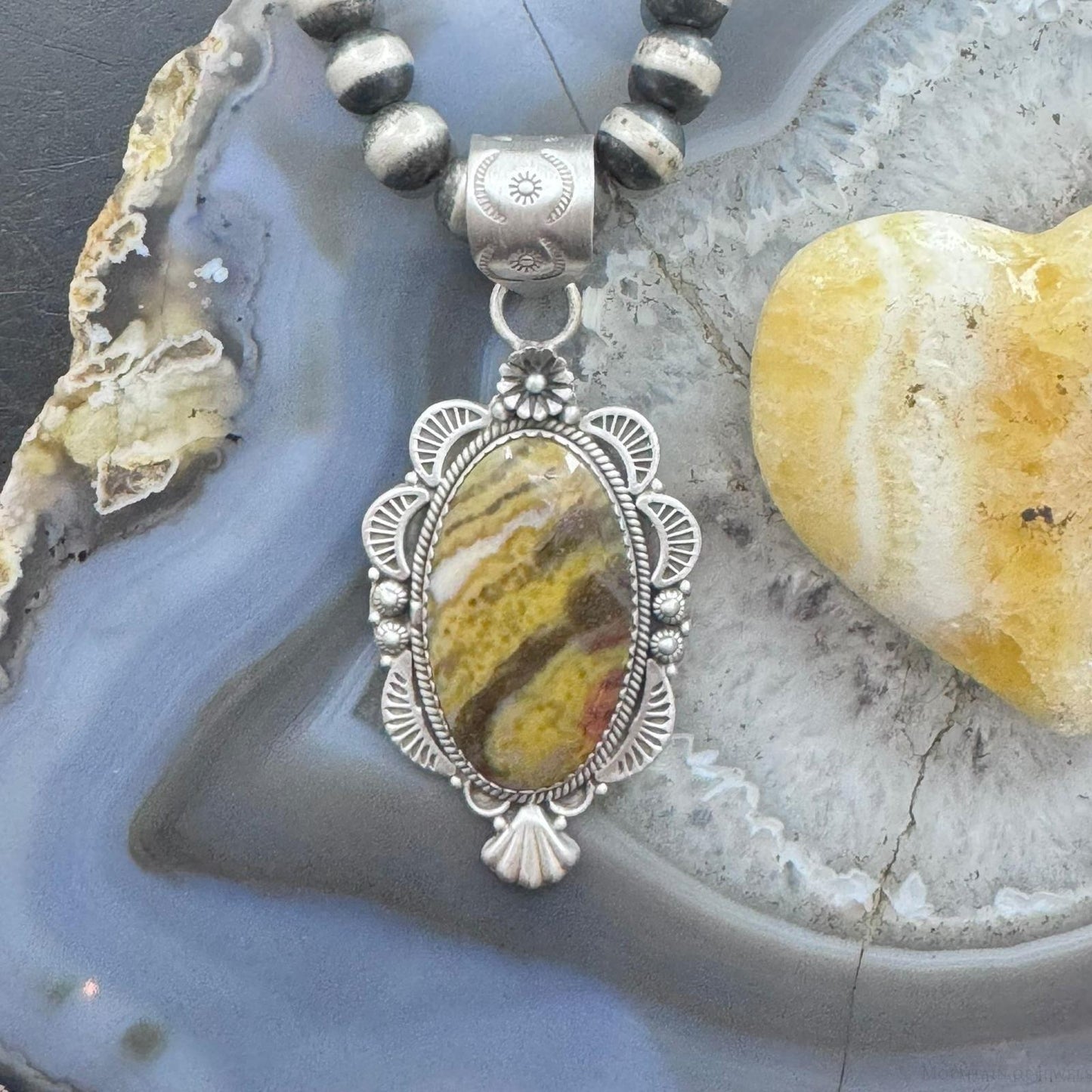 Sterling Silver Southwestern Style Elongated Oval River Jasper Pendant For Women