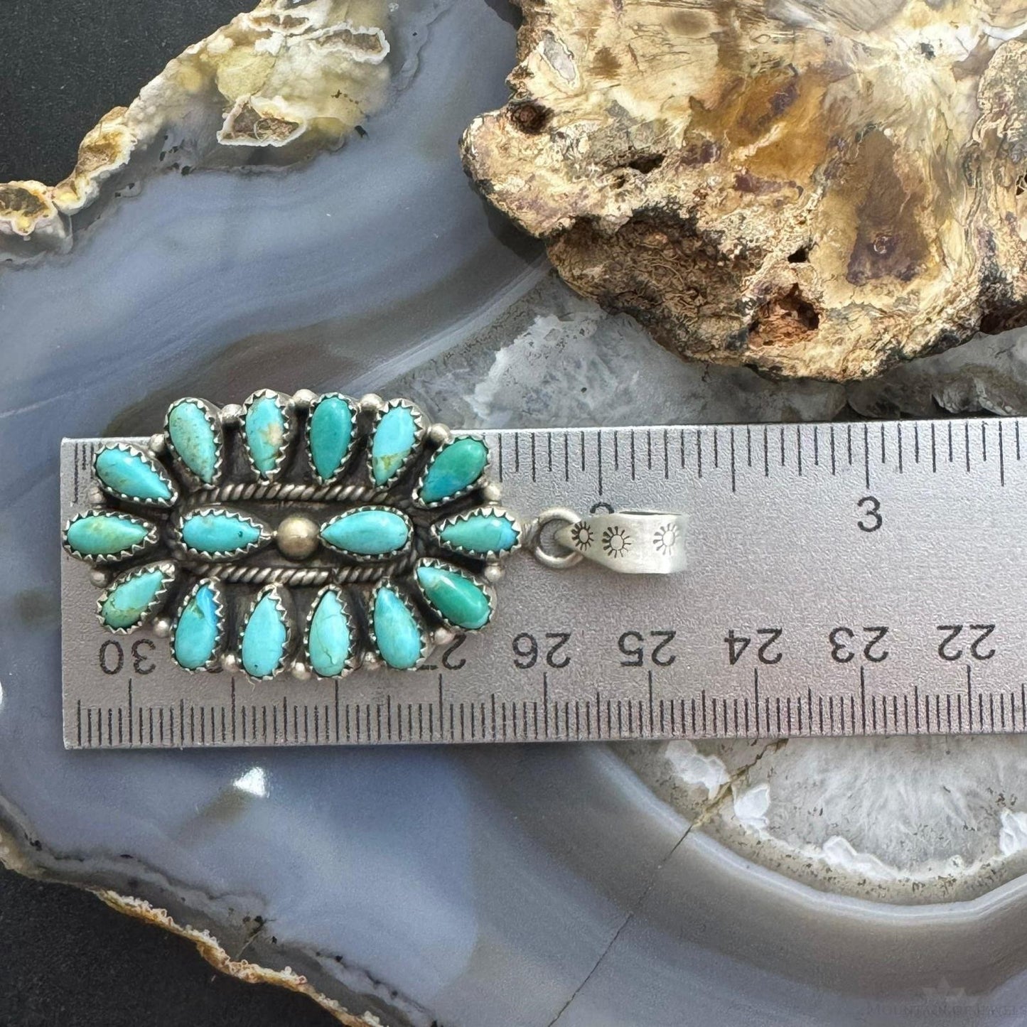 Sterling Silver Southwestern Style Turquoise Decorated Cluster Pendant For Women