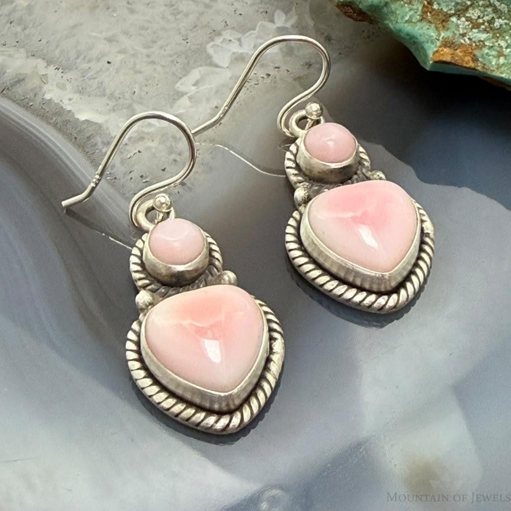 Sterling Silver Southwestern Style Heart Pink Conch Dangle Earrings For Women