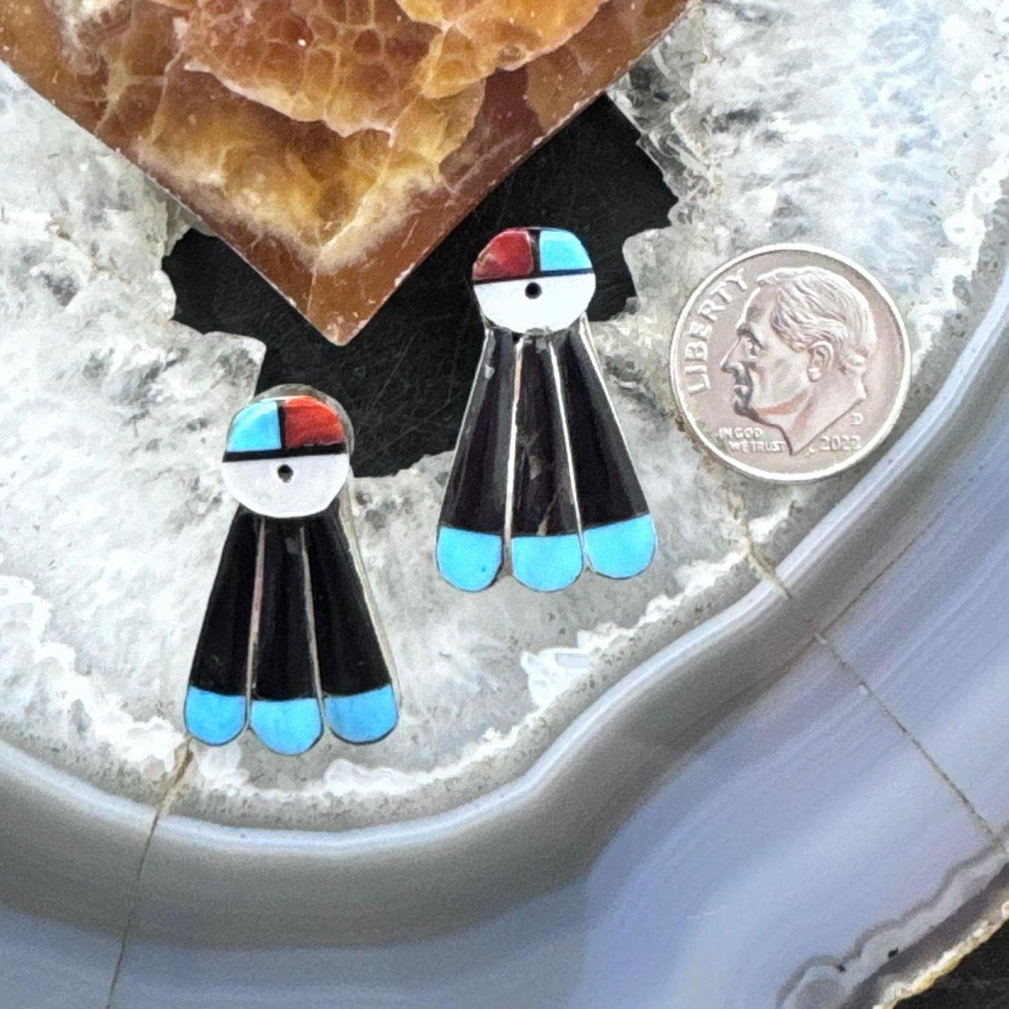 Clayton Vacit Zuni Silver Multistone Inlay Sunface Post Earrings For Women #1