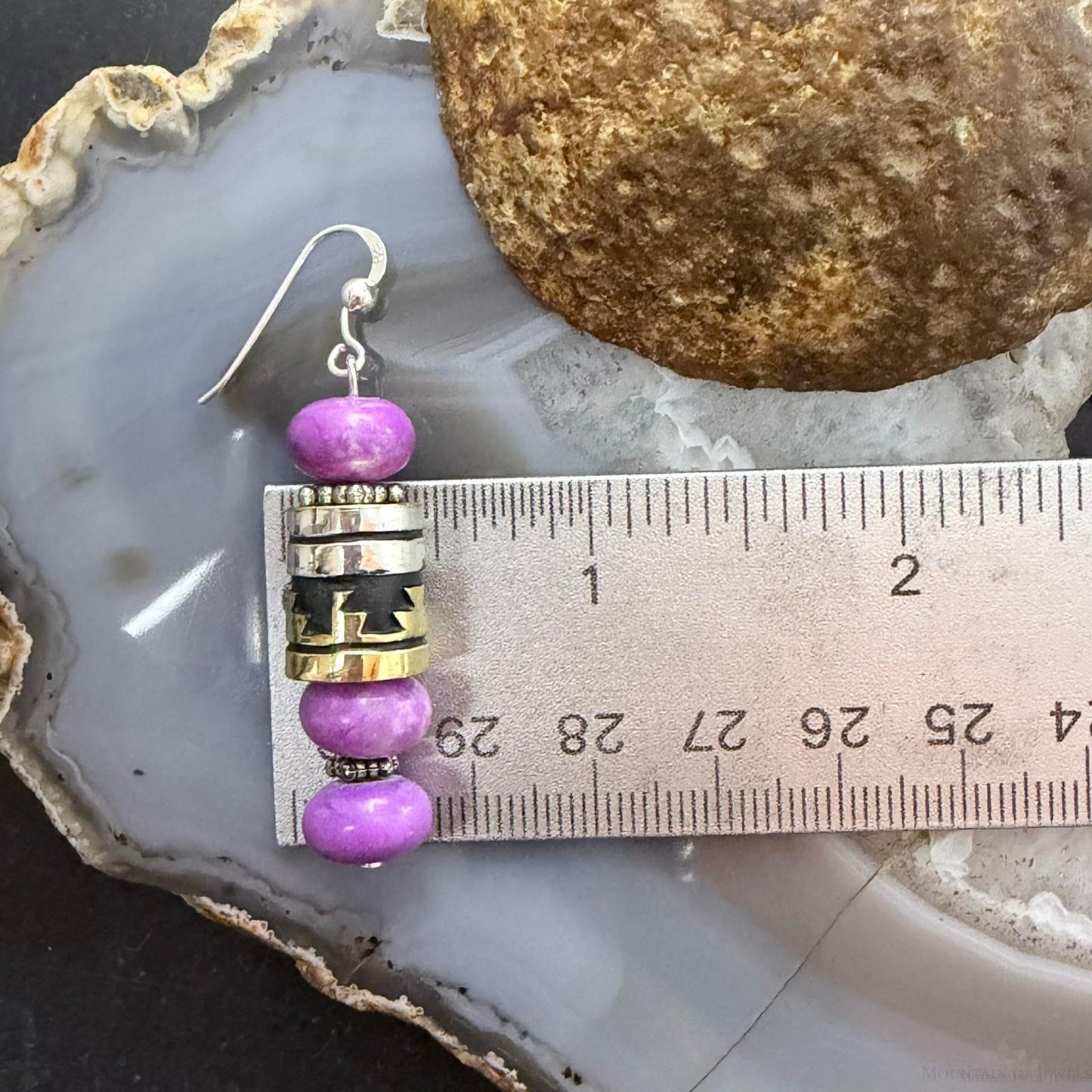 Tommy & Rosita Singer Sterling Silver Charoite Rounded Beads Dangle Earrings For Women