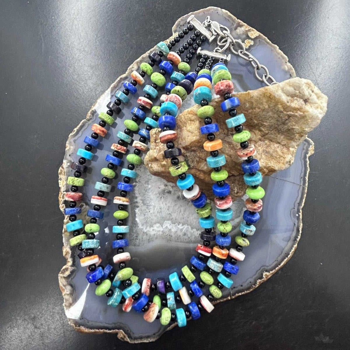 Carolyn Pollack 3 Strand Multi Gemstone Beads 16"-20" Necklace For Women