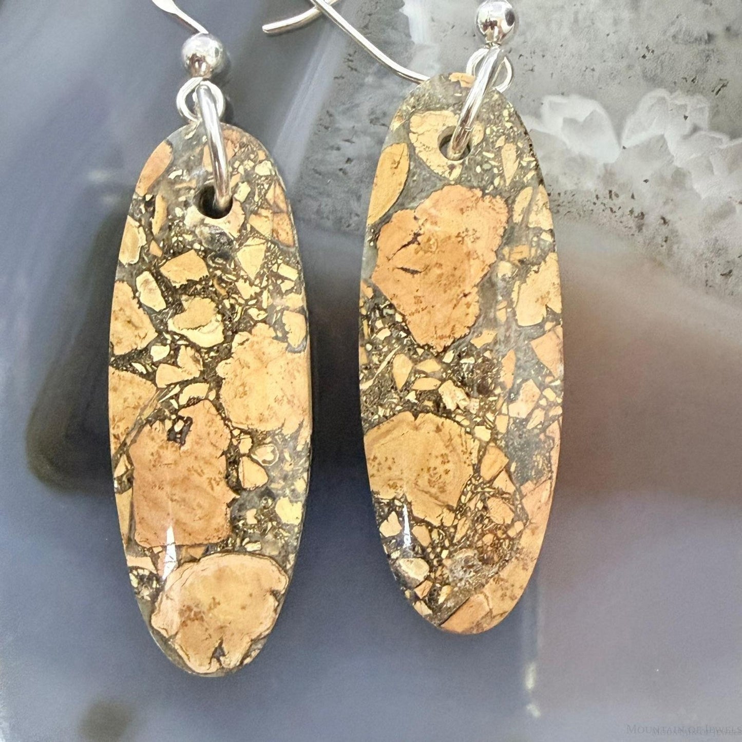 Sterling Silver Oval Maligano Jasper Slab Dangle Earrings For Women #505