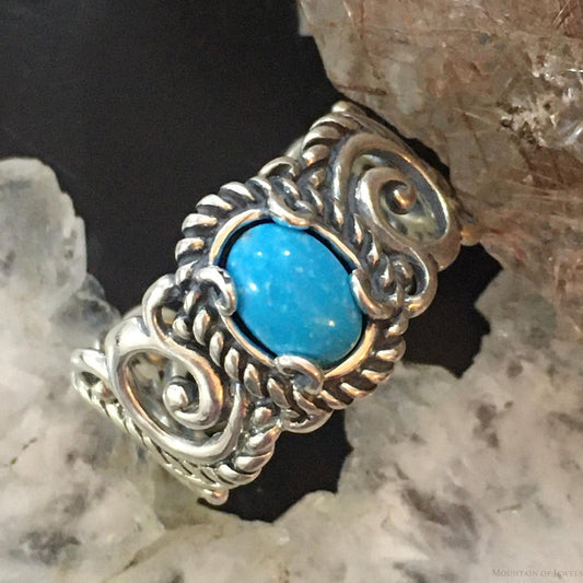 Carolyn Pollack Sterling Silver Oval Sleeping Beauty Turquoise Decorated Ring For Women