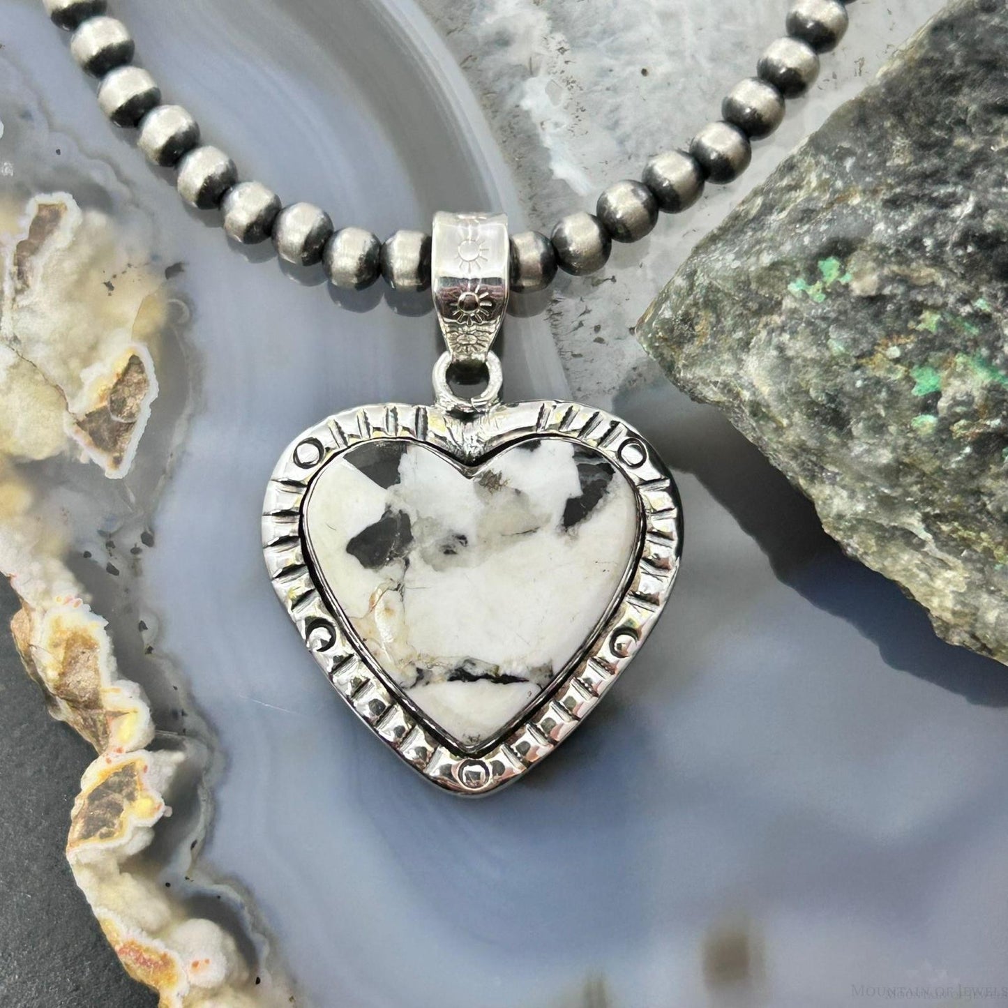 Sterling Silver Southwestern Style White Buffalo Decorated Heart Pendant For Women #3