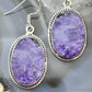 Sterling Silver Southwestern Style Oval Charoite Dangle Earrings For Women