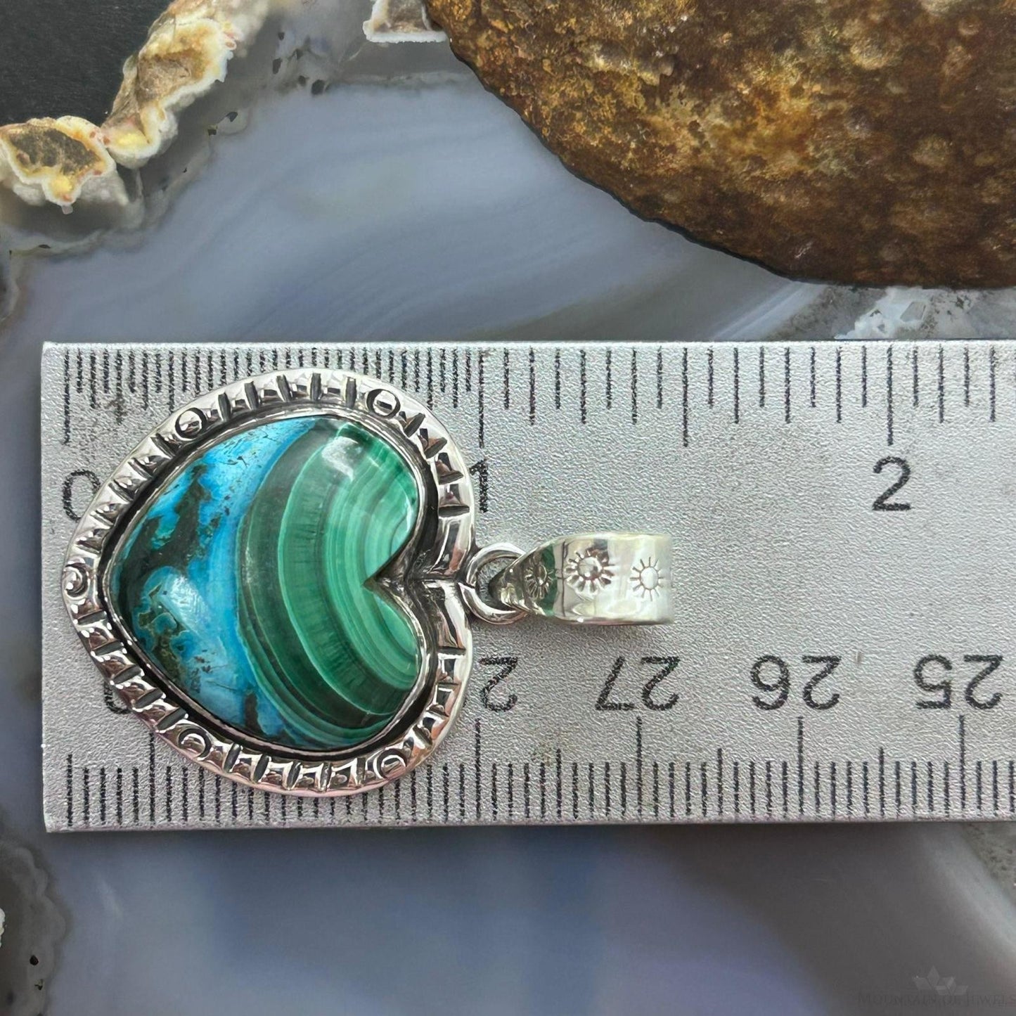 Sterling Silver Southwestern Style Azurite Malachite Heart Decorated Pendant For Women