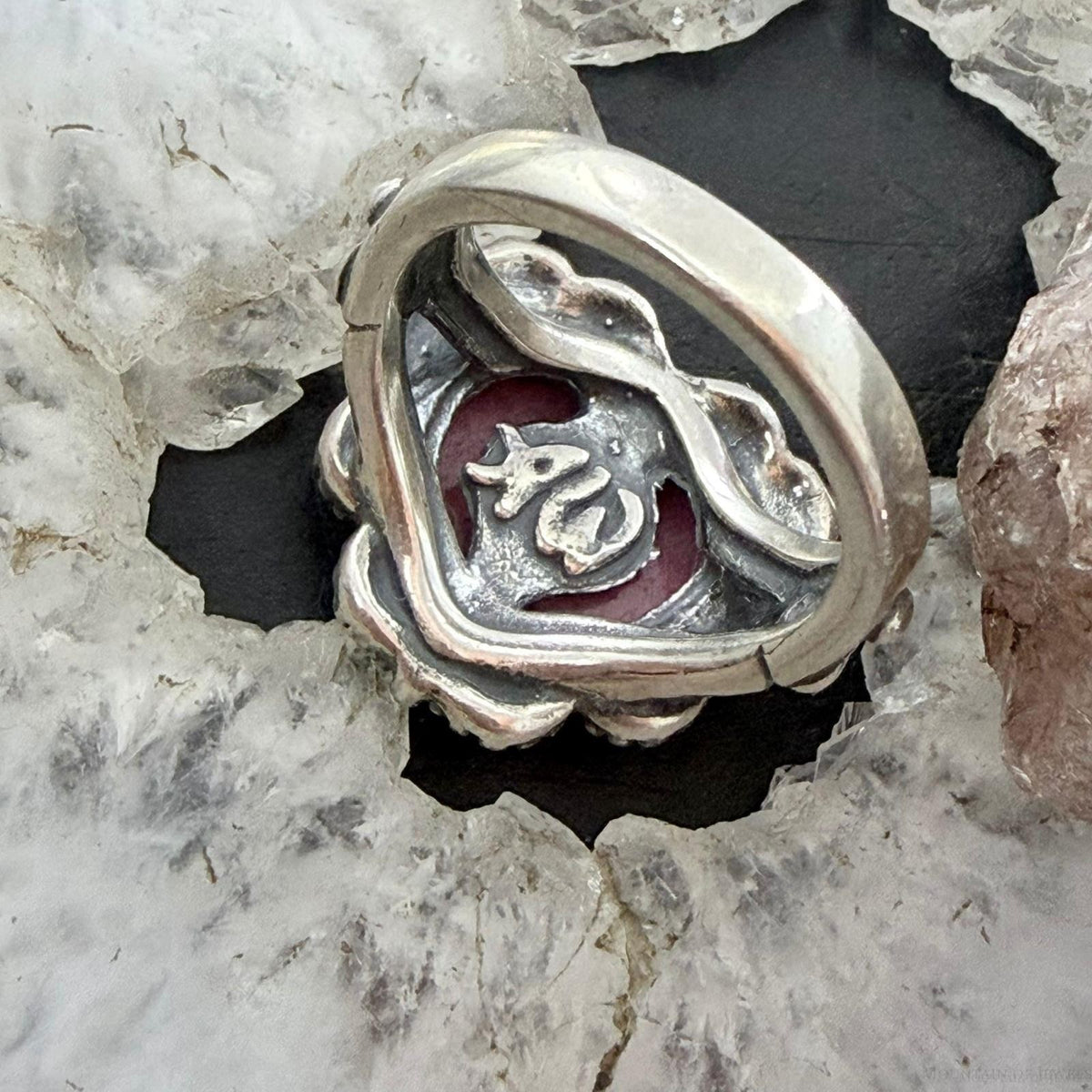 Carolyn Pollack Sterling Silver Rhodonite Decorated Heart Ring For Women