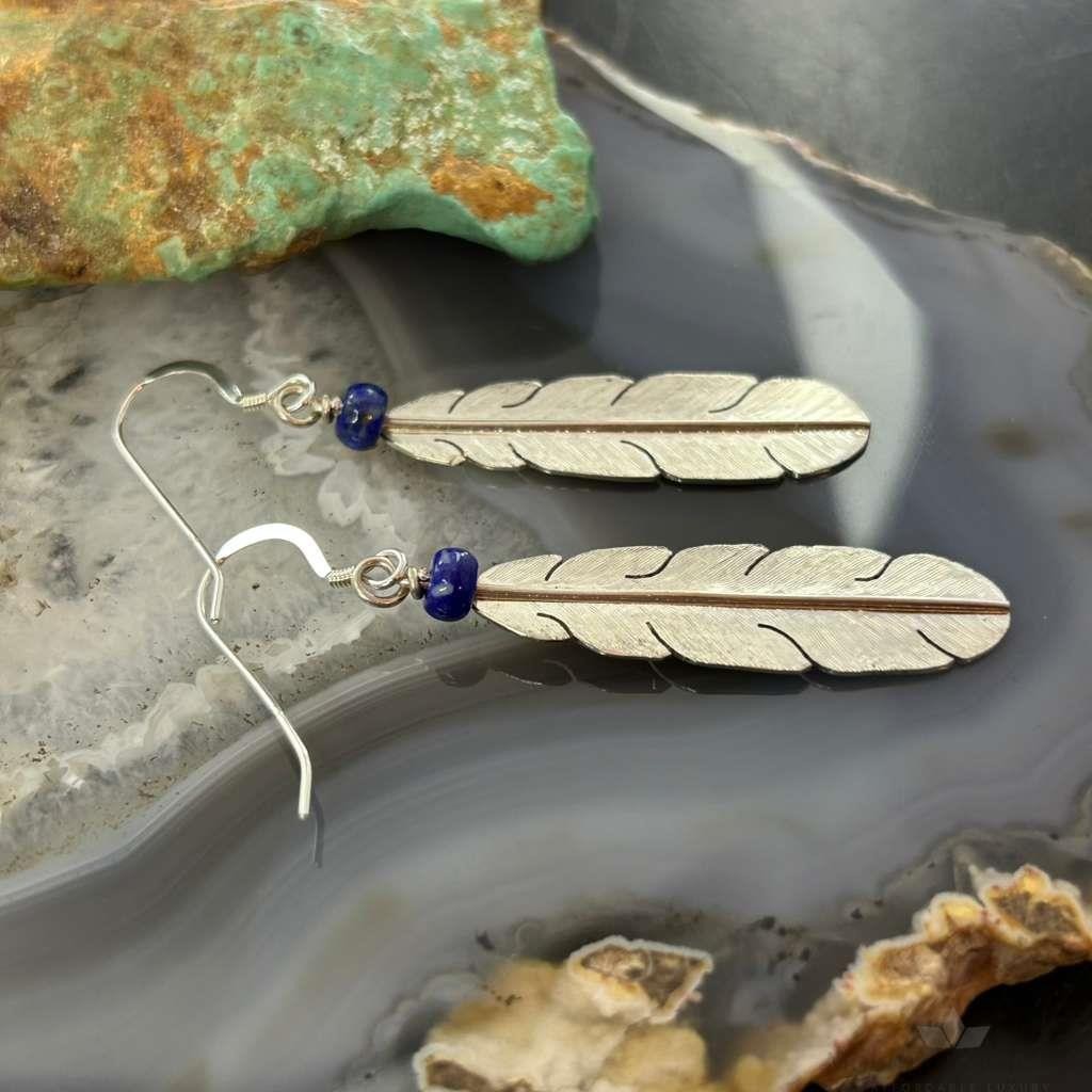 Anthony Gatewood Sterling Silver & Lapis Bead Feather Dangle Earrings For Women