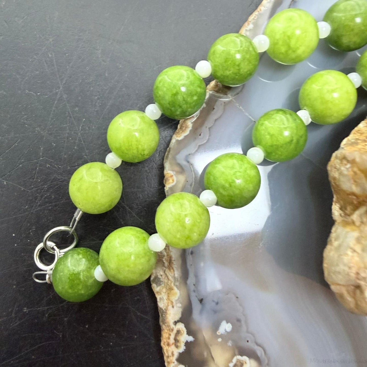 Sterling Silver Southwestern Style Peridot Beads & Small Moonstone Necklace For Women