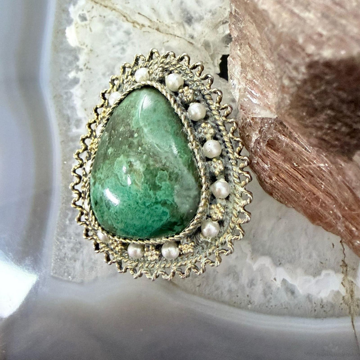 Sterling Silver Eilat Stone with Pearls Beads Fashion Brooch/Pendant For Women
