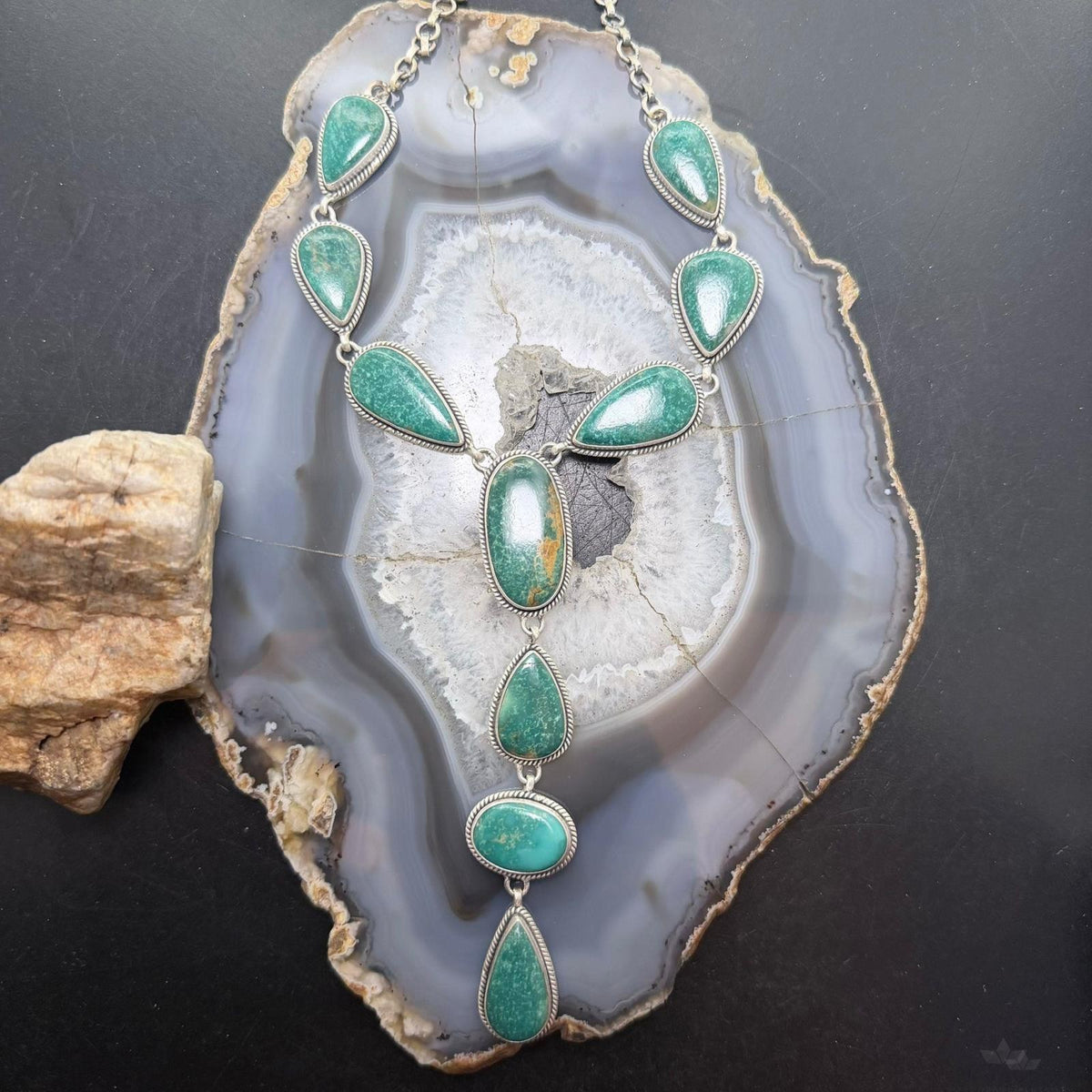 Sterling Silver Southwestern Style White Water Turquoise Lariat 25" Necklace For Women