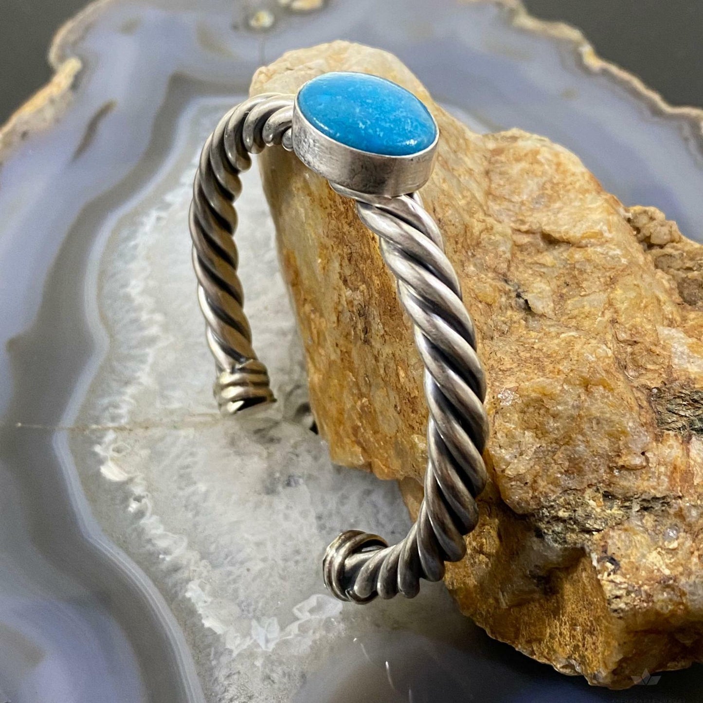 Sterling Silver Thick Twisted Rope Turquoise Bracelet For Women