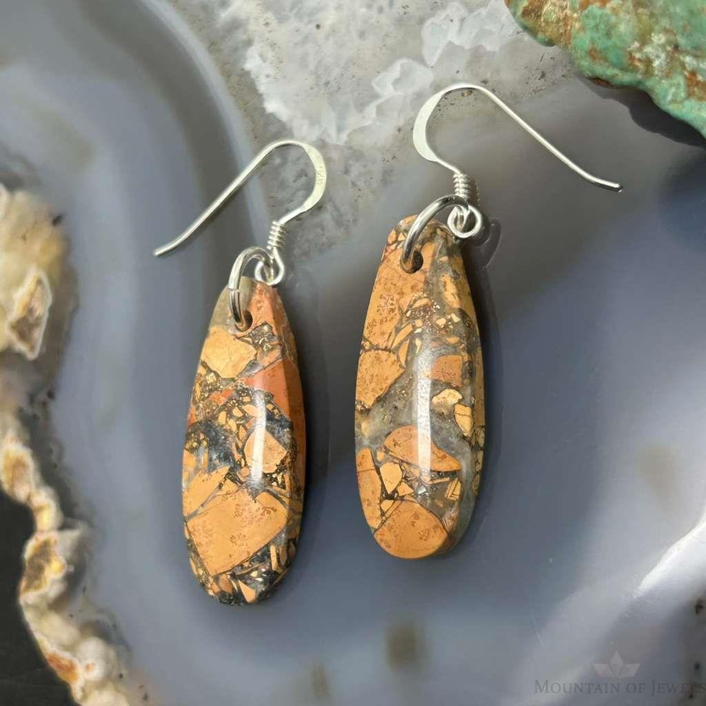 Sterling Silver Teardrop Maligano Jasper Slab Dangle Earrings For Women #510