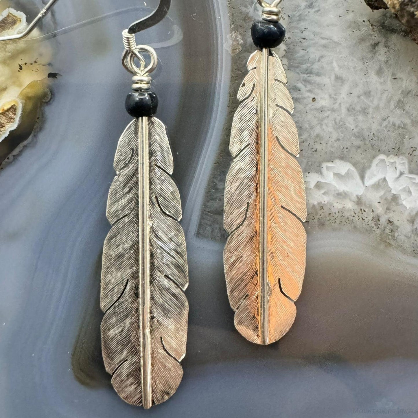 Anthony Gatewood Sterling Silver & Onyx Bead Feather Dangle Earrings For Women