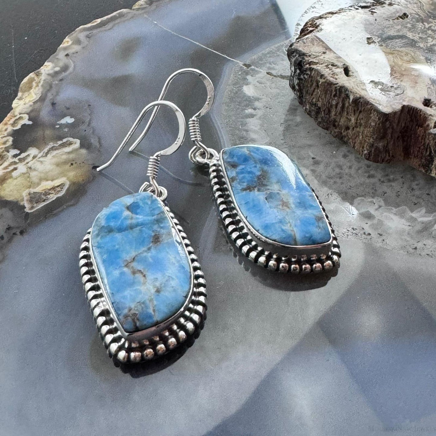Sterling Silver Southwestern Style Blue Apatite Dangle Earrings For Women
