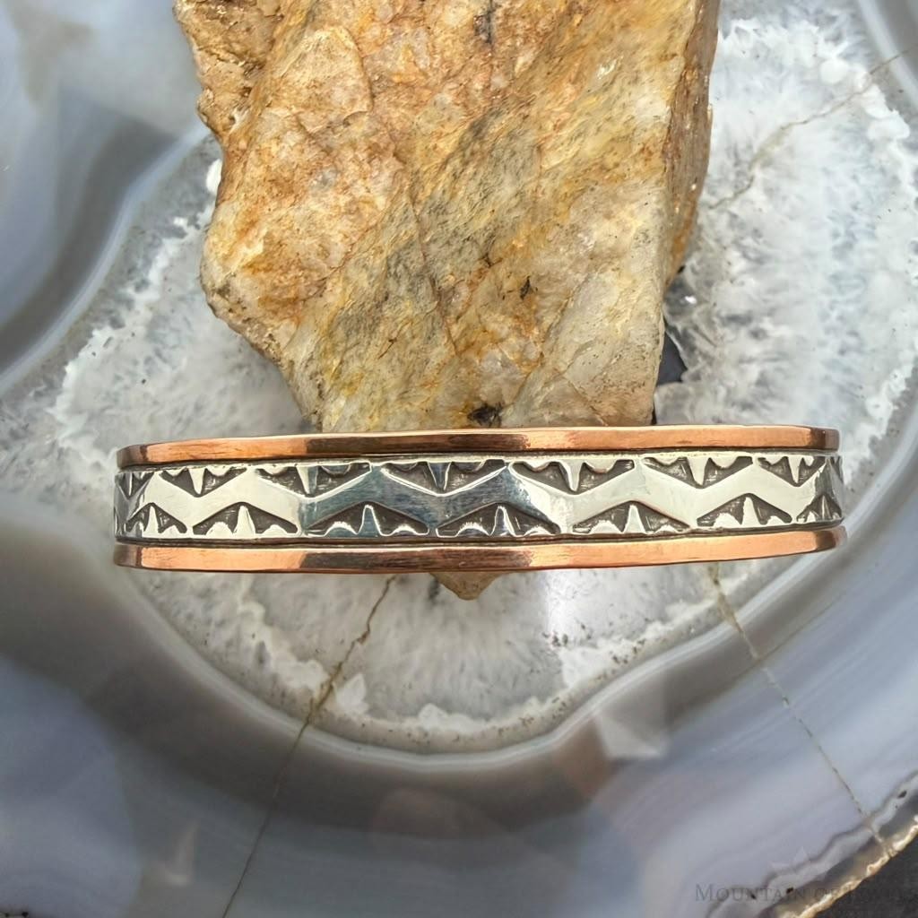 Wylie Secatero Navajo Sterling Silver & Copper Stamped Bracelet For Women #1