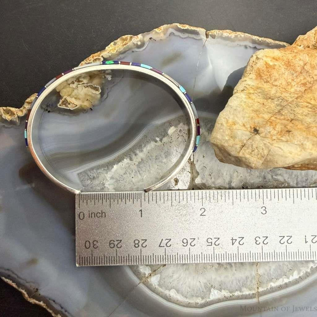 Vintage Native American Sterling Silver Multi Stone Inlay Bracelet For Women