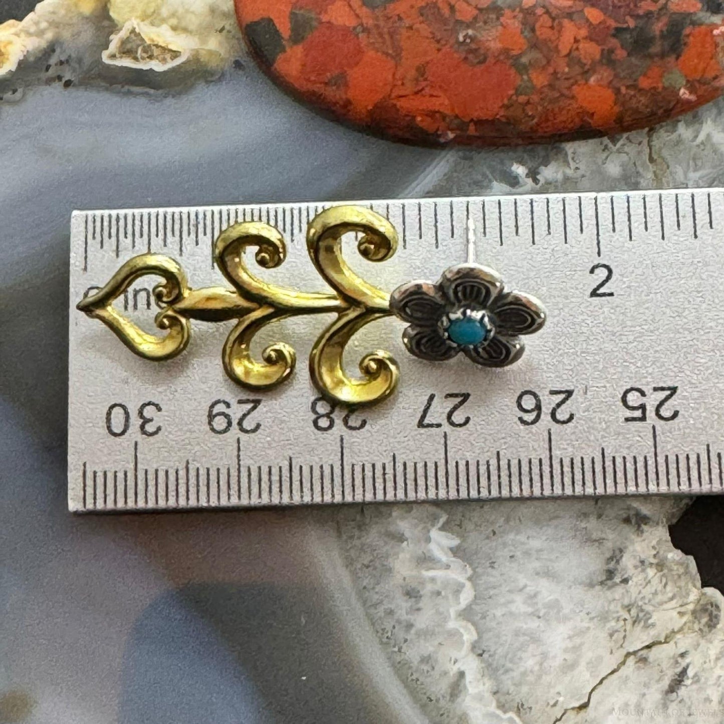 Carolyn Pollack Sterling Silver & Brass w/Turquoise Floral Post Earrings For Women