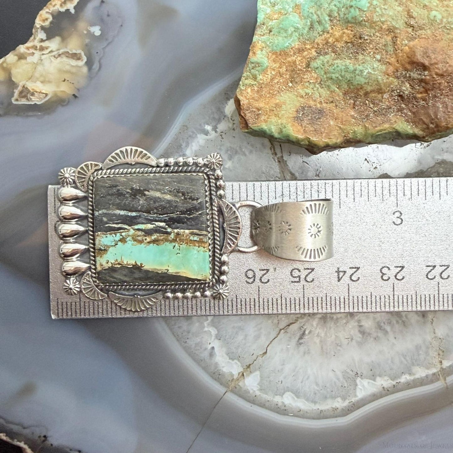 Sterling Silver Southwestern Style Square Blackjack Turquoise Pendant For Women