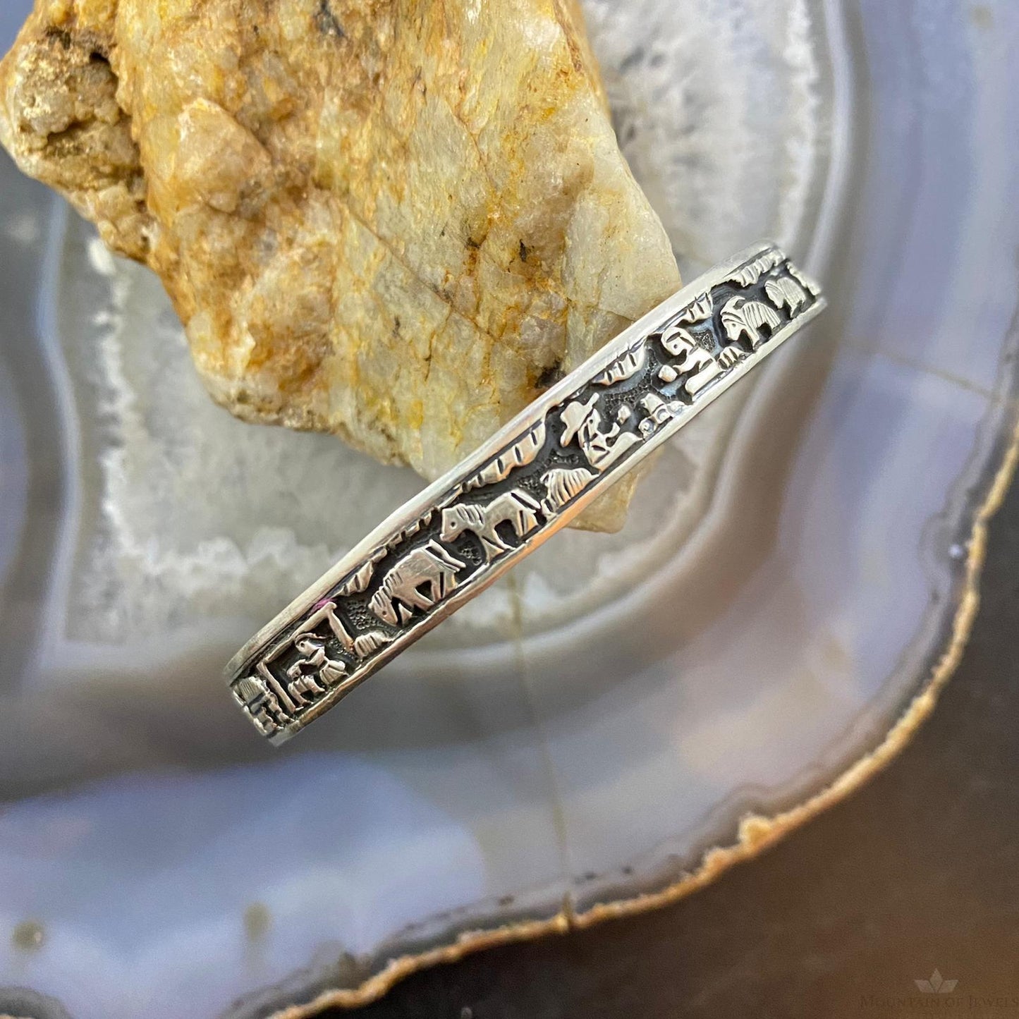 Vintage Signed Native American Sterling Silver Storyteller Bracelet For Women