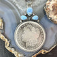 Genuine 1896 90% Morgan Silver Dollar Coin Golden Hill Turquoise Unisex Pendant