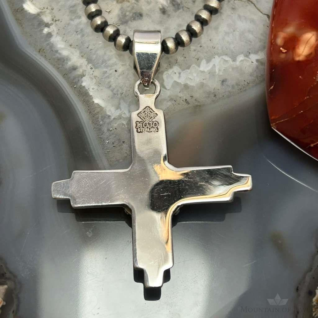 Sterling Silver Southwestern Style Round White Buffalo Unisex Zia Pendant #1