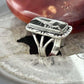 Native American Sterling Silver Rectangle White Buffalo Bar Ring Size 7.5 For Women