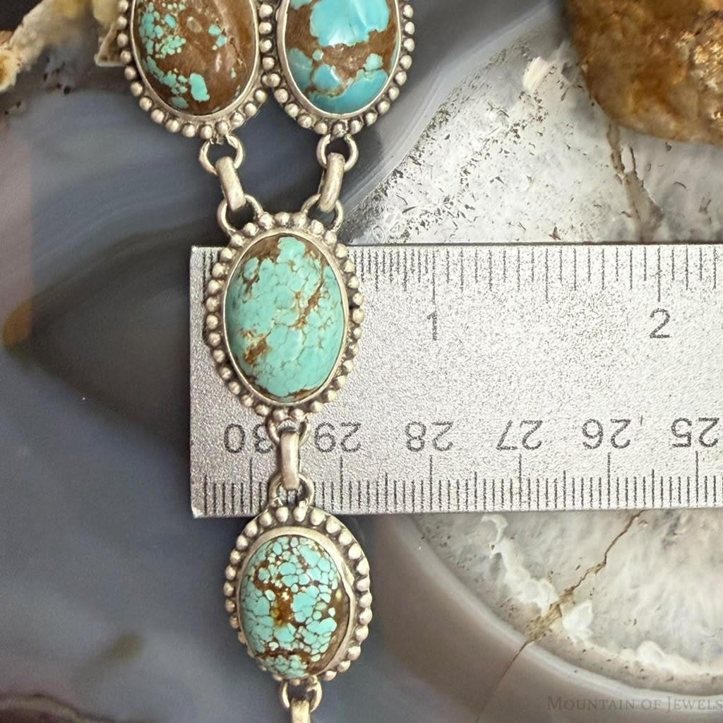Sterling Silver Southwestern Style Oval Turquoise #8 Lariat 28" Necklace For Women