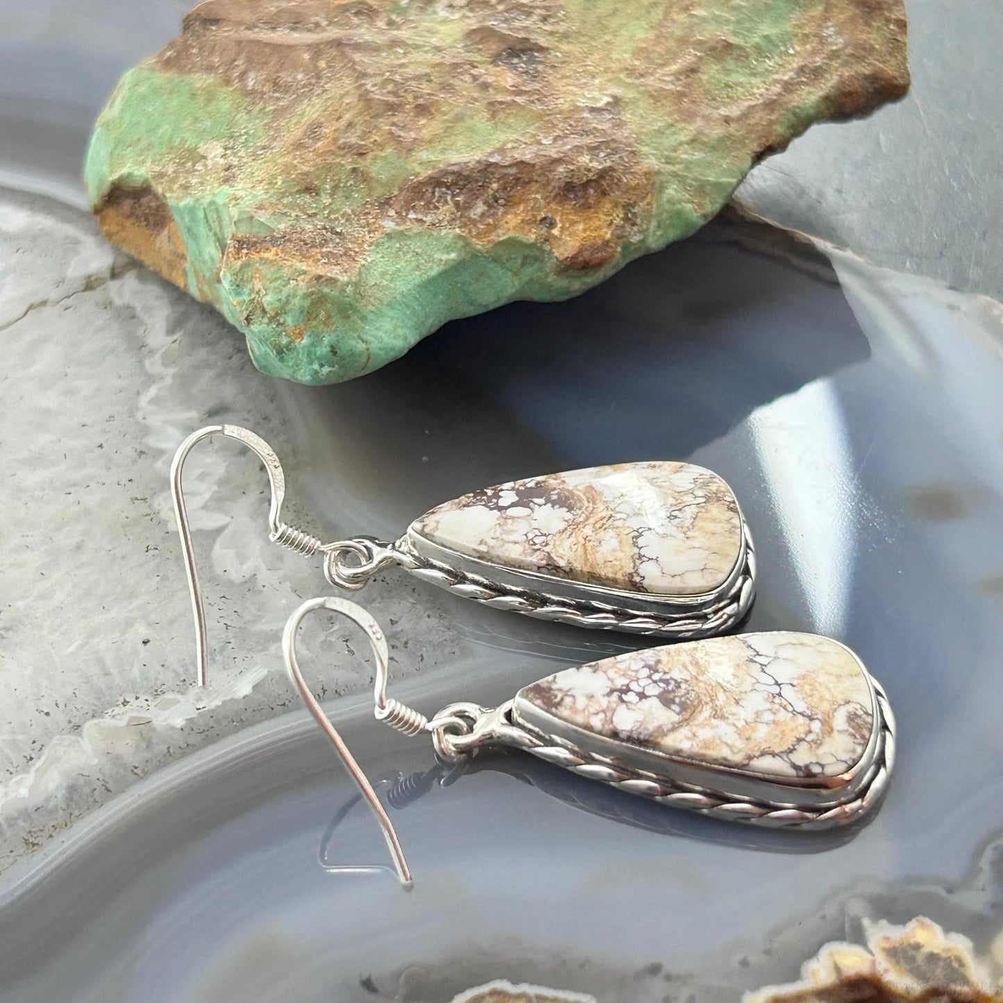 Sterling Silver Southwestern Style Teardrop Wild Horse Dangle Earrings For Women