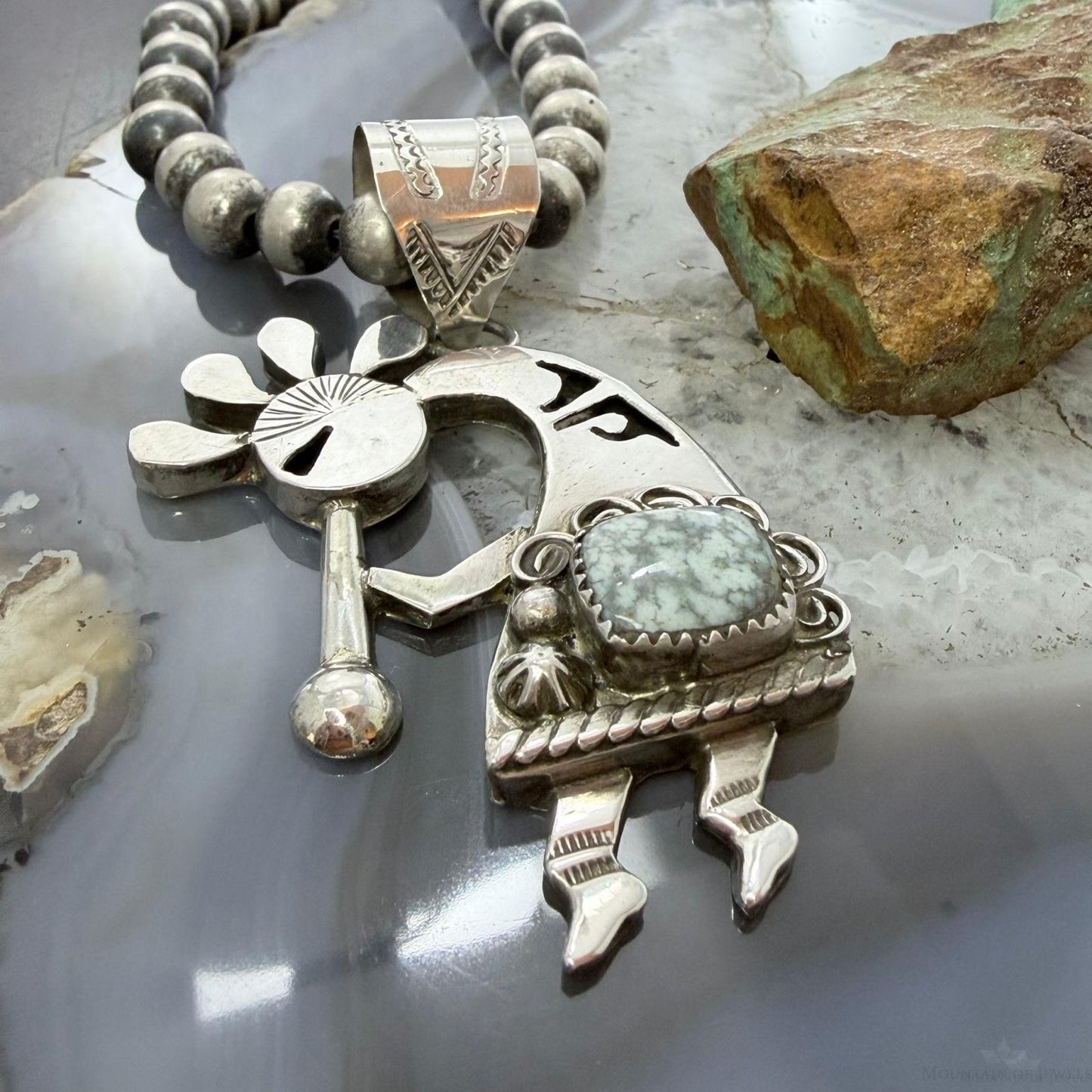 Alonzo Mariano Native American Sterling Silver w/Turquoise Kokopelli Pendant #1