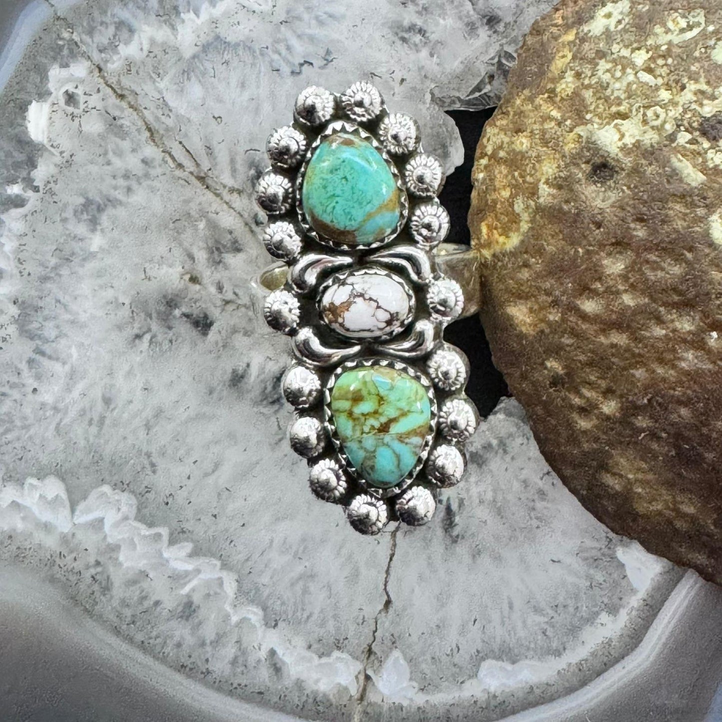 Sterling Silver Southwestern Style Turquoise & Wild Horse Adjustable Ring Size 8 For Women