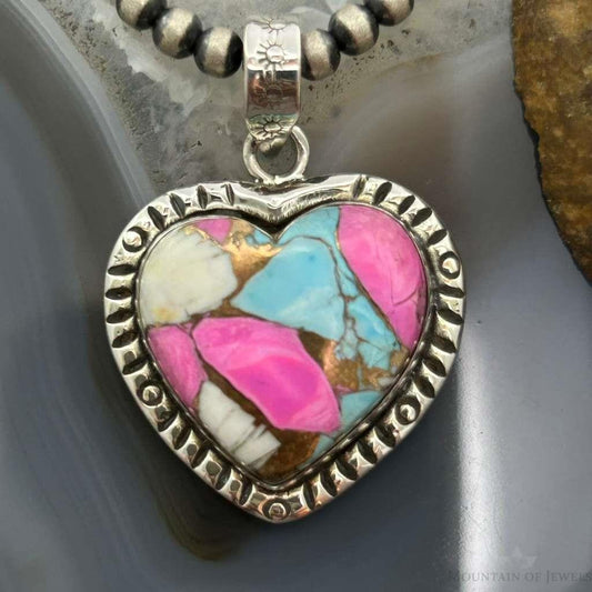 Sterling Silver Southwestern Style Cotton Candy Heart Pendant For Women