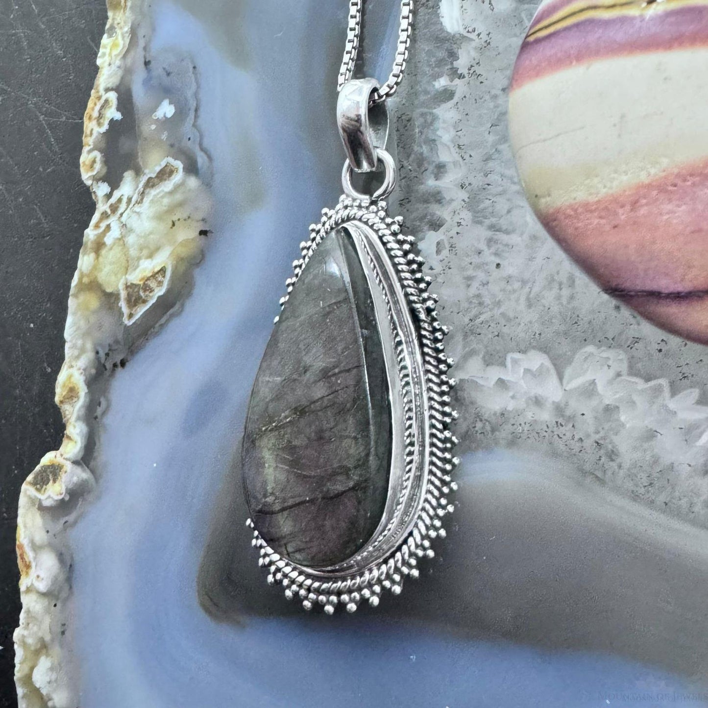 Southwestern Style Sterling Silver Teardrop Labradorite Decorated Pendant For Women