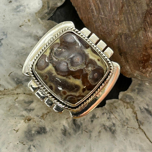 Sterling Silver Southwestern Style Square Asteroid Jasper Ring Size 8.25 For Women