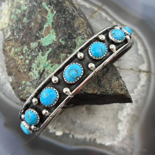 Reed Charley Native Americn Sterling Silver Turquoise Row Bracelet For Women