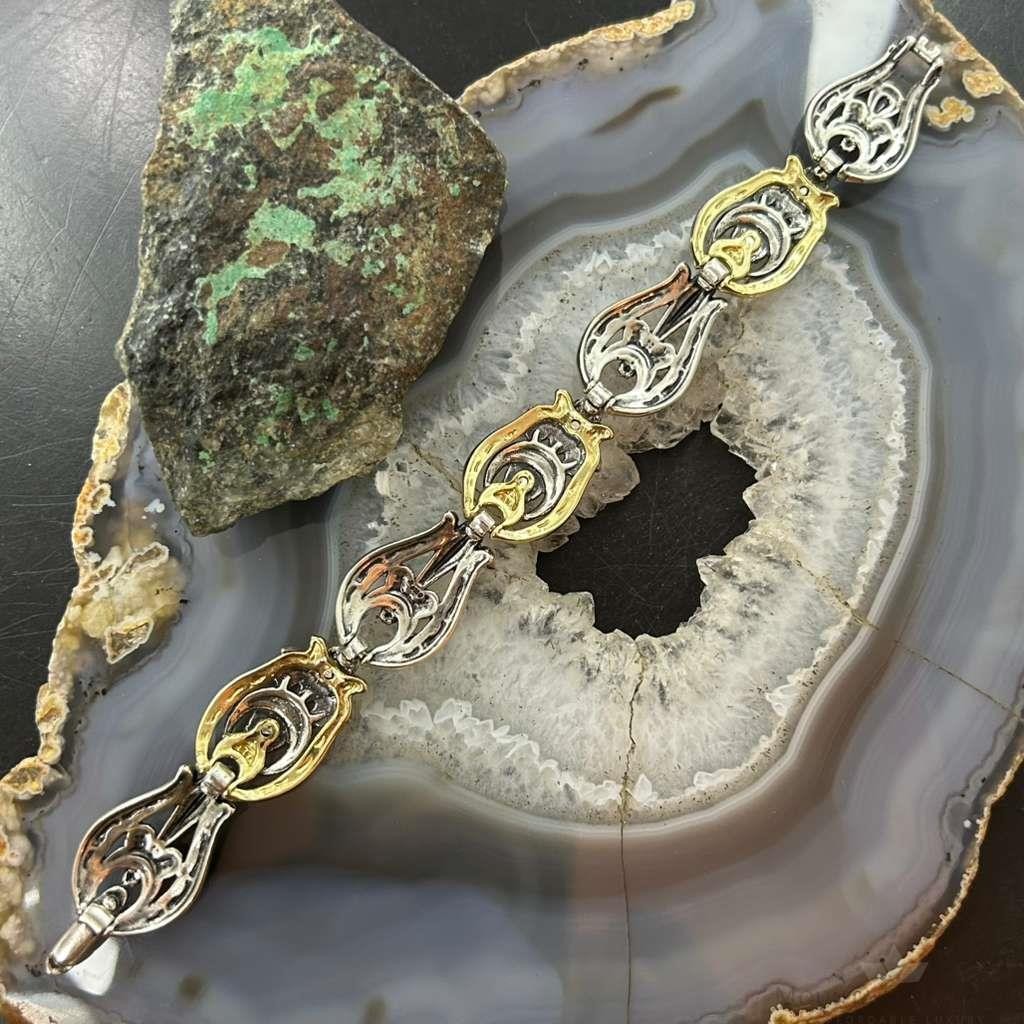 Carolyn Pollack Sterling Silver & Brass w/Moonstone Link Bracelet For Women