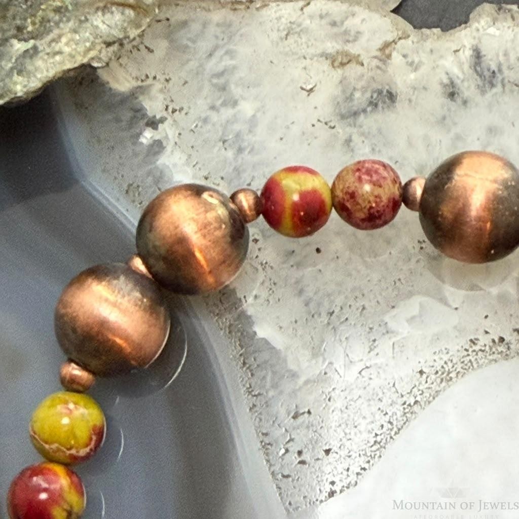 Southwestern Style 6-9.5mm Copper Navajo Pearl Beads & Sediment Jasper Stretch Bracelet For Women