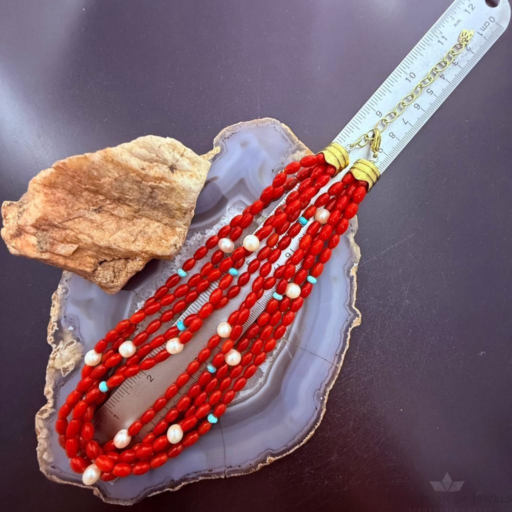 Carolyn Pollack Brass 5 Strands Red Jasper Beads 17"-20" Necklace For Women